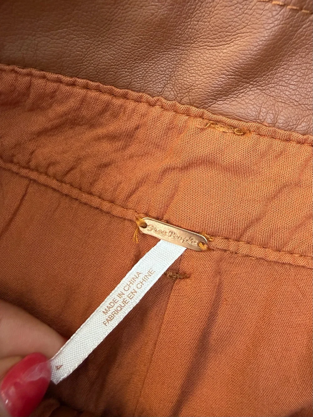 Free People Burnt Orange Skirt with Faux Leather Waistband